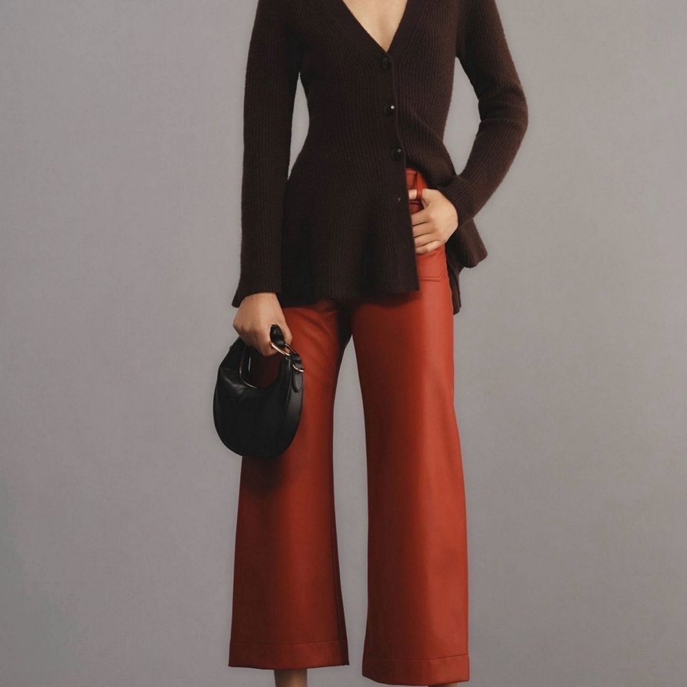 28p 28 petite Anthropologie Maeve Colette wide leg faux leather crop pants red - Picture 12 of 15
